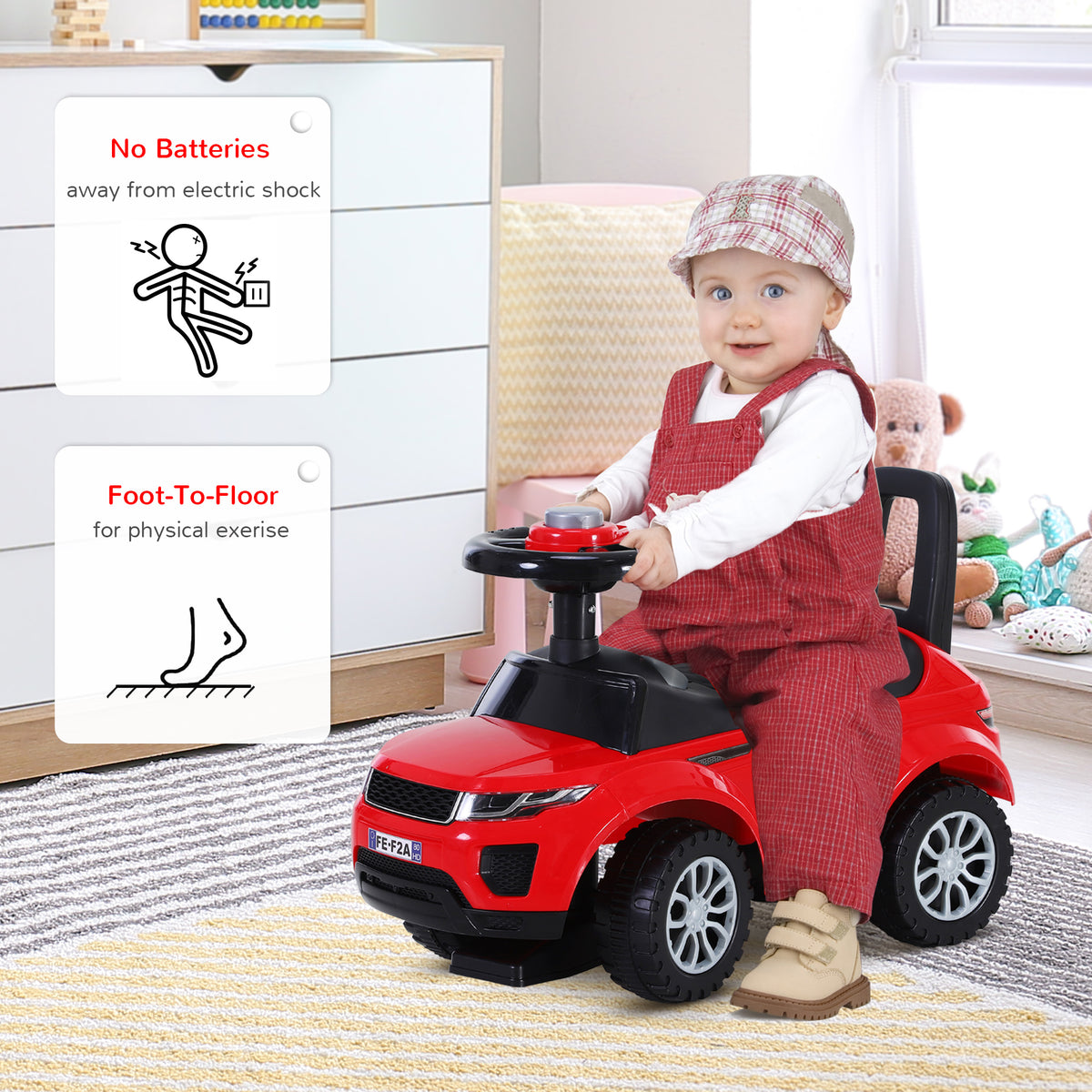 3-in-1 Ride On Car Foot To Floor Slider Toddler W/ Horn Steering Wheel NO POWER Manual Under Seat Storage Safe Design For 1-3 Year Old Red