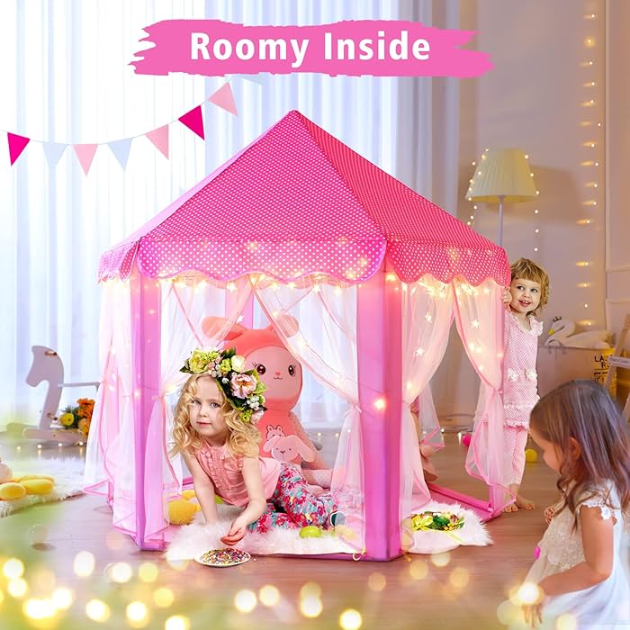 Princess Tent Girls Large Playhouse Kids Castle Play Tent with Star Lights Toy Gift for Children Indoor and Outdoor Games