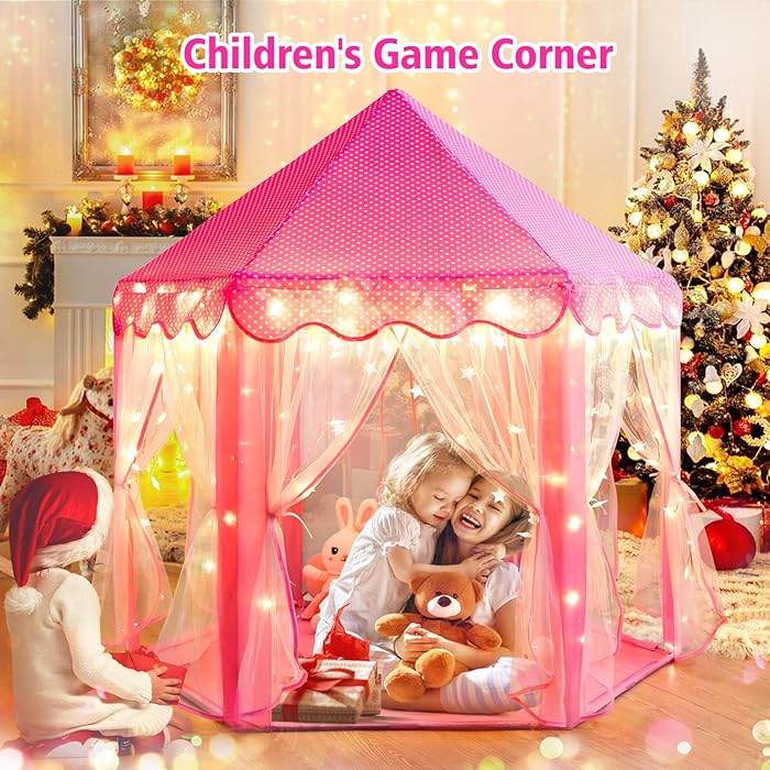 Princess Tent Girls Large Playhouse Kids Castle Play Tent with Star Lights Toy Gift for Children Indoor and Outdoor Games