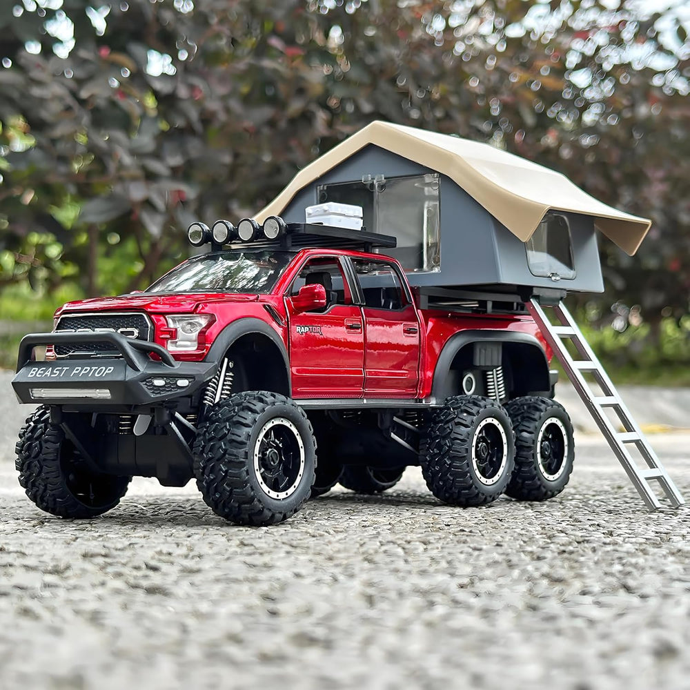 TRUCKS FOR KIDS F150 RAPTOR DIECAST TRUCKS, MODEL F150 PICKUP TRUCK WITH SIGHTSEEING CABIN, PULL BACK TRUCK TOYS WITH LIGHT AND SOUND [SIZE:-22CM