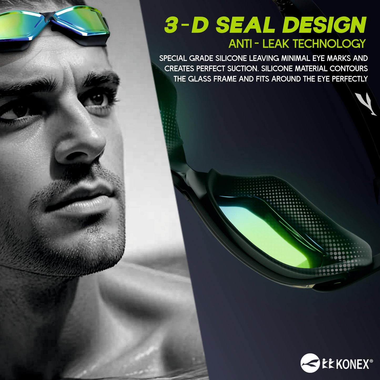 KONEX Anti-Fog Premium Swimming Goggles for Men & Women with UV Protection | Comes Along with Ear Plugs & Nose Pin | Ideal for Children & Adults | Sam's Toy World