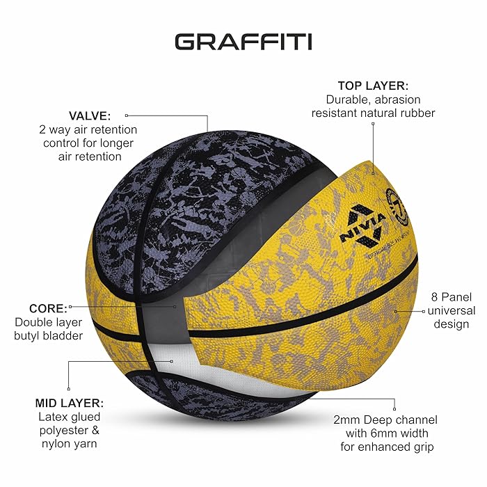 NIVIA GRAFFITI BASKETBALL BLACK AND YELLOW SIZE - 7| All Sport Players Choice | Sam's Toy World | Ahmedabad Gujarat