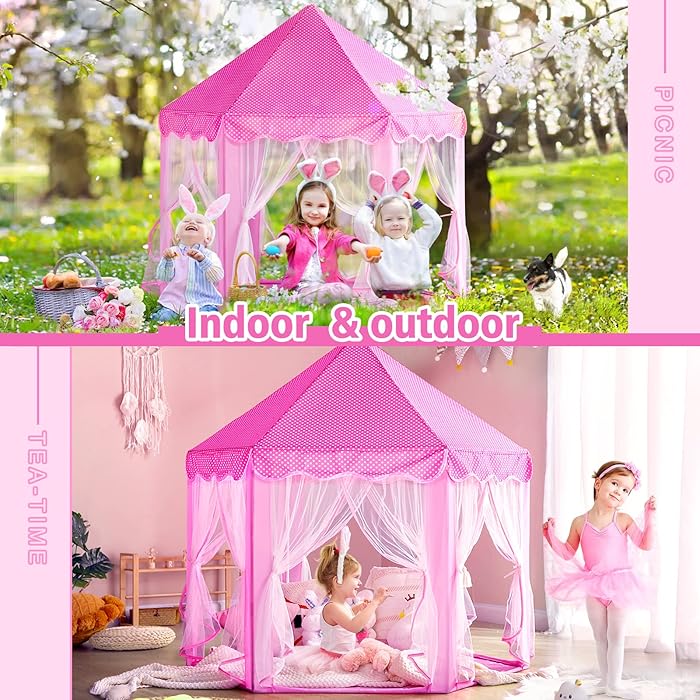 Princess Tent Girls Large Playhouse Kids Castle Play Tent with Star Lights Toy Gift for Children Indoor and Outdoor Games