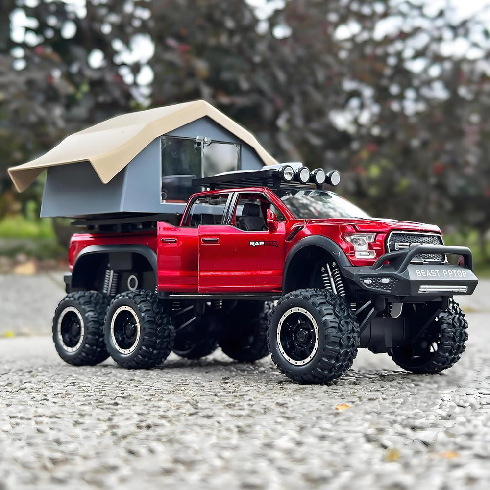 TRUCKS FOR KIDS F150 RAPTOR DIECAST TRUCKS, MODEL F150 PICKUP TRUCK WITH SIGHTSEEING CABIN, PULL BACK TRUCK TOYS WITH LIGHT AND SOUND [SIZE:-22CM