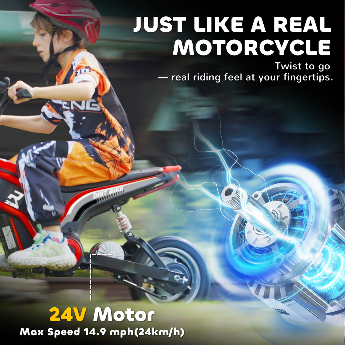 Kids Electric Dirt Bike, 24V 350W, 12-inch, Up To 15 MPH, Red