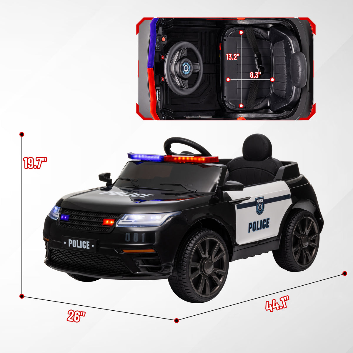 12V Kids Ride On Car W/ Remote Control, Siren, Light, Music, Spring Suspension, Horn & Transport Wheel, Black