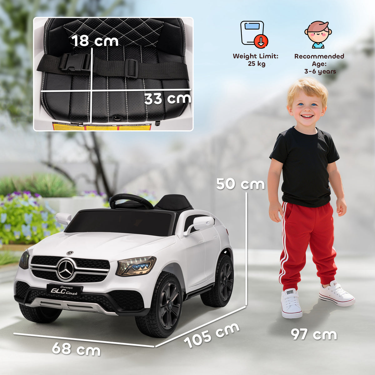 Mercedes-Benz GLC Licensed Kids Ride On Car With Remote Control, Soft Start, MP3, LED Headlights, White