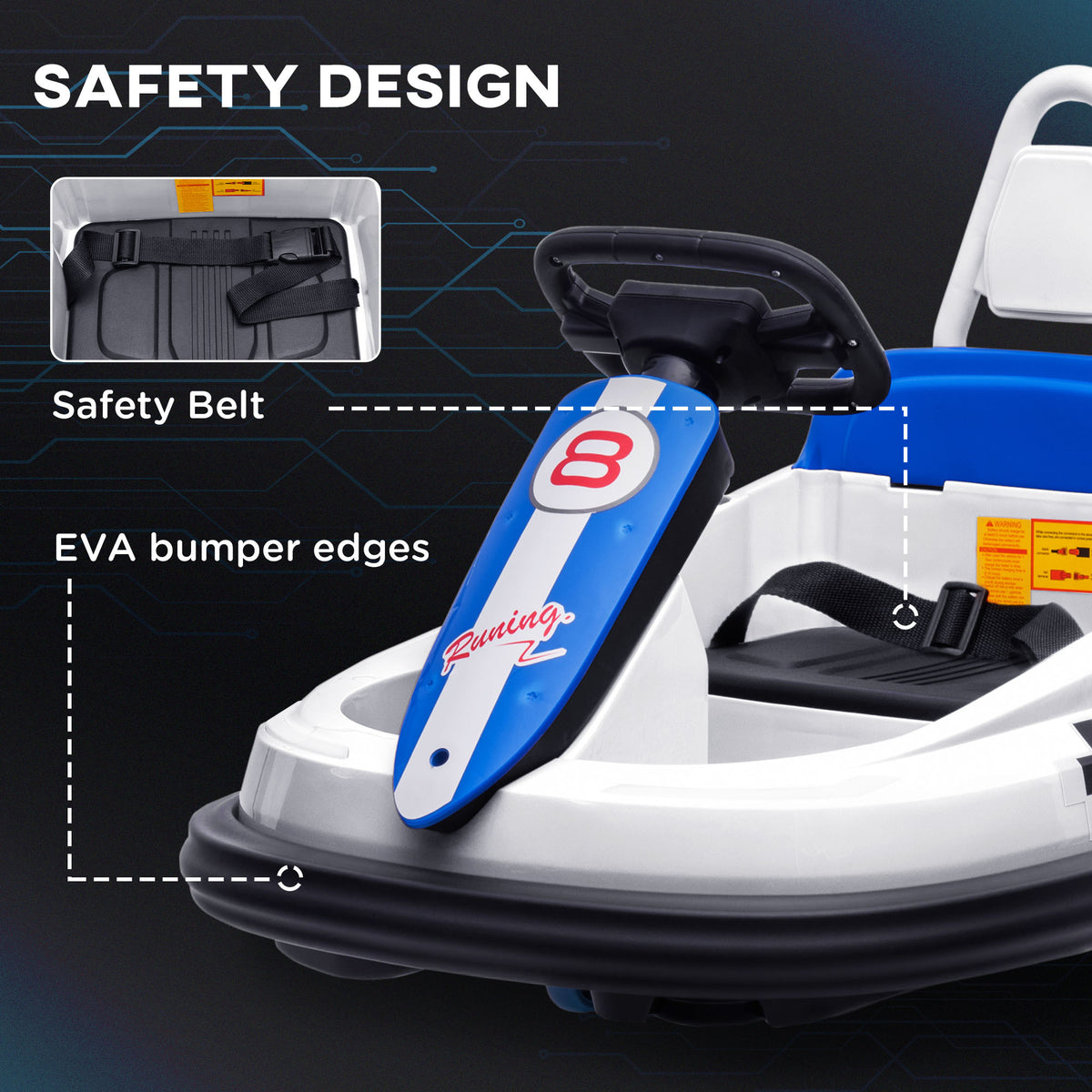 Bumper Car for Kids, 360° Rotation 6V Electric Ride On Bumper, White