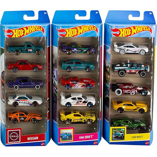 Hot WheelsToy Cars or Trucks 5-Pack Bundle, 3-Themed Sets of 5 1:64 Scale Die-Cast Vehicles for Kids & Collectors, 15 Total (Styles May Vary) Sam's Toy Ahmedabad