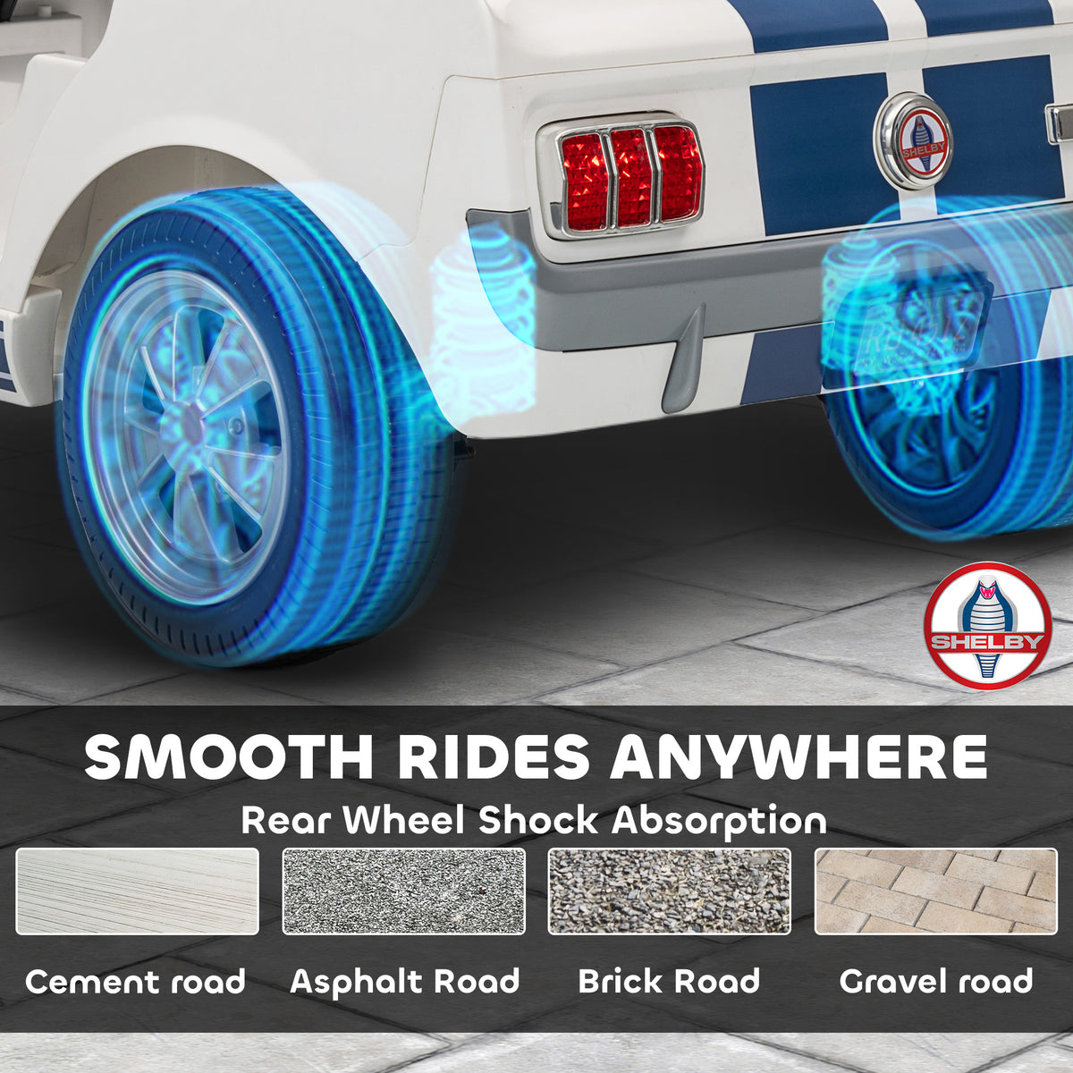 Licensed Ford Shelby GT 350 Kids Ride On Car with Remote Control, Adjustable Speed, MP3, Smooth Start, LED Lights, White