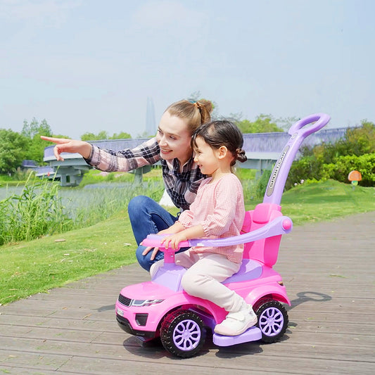 2 In 1 Push Cars For Toddlers Kid Ride On Push Car Stroller Sliding Car With Horn Music Light Function Secure Bar Ride On Toy For Boy Girl 1-3 Years Old Pink