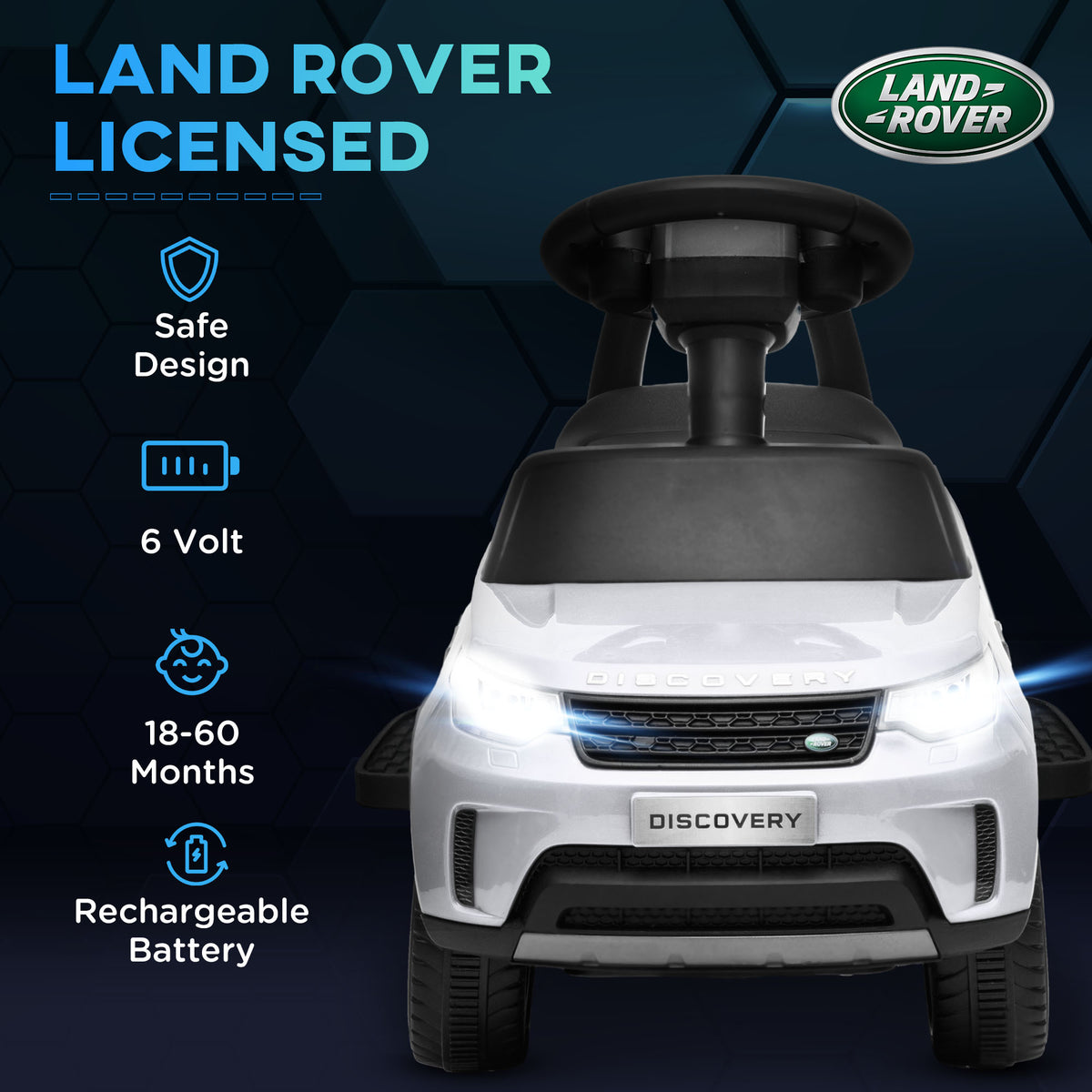 2 in 1 Land Rover Licensed 6V Ride on Car Sliding Car Battery Powered Electric Car w/ Headlights Music Horn, White