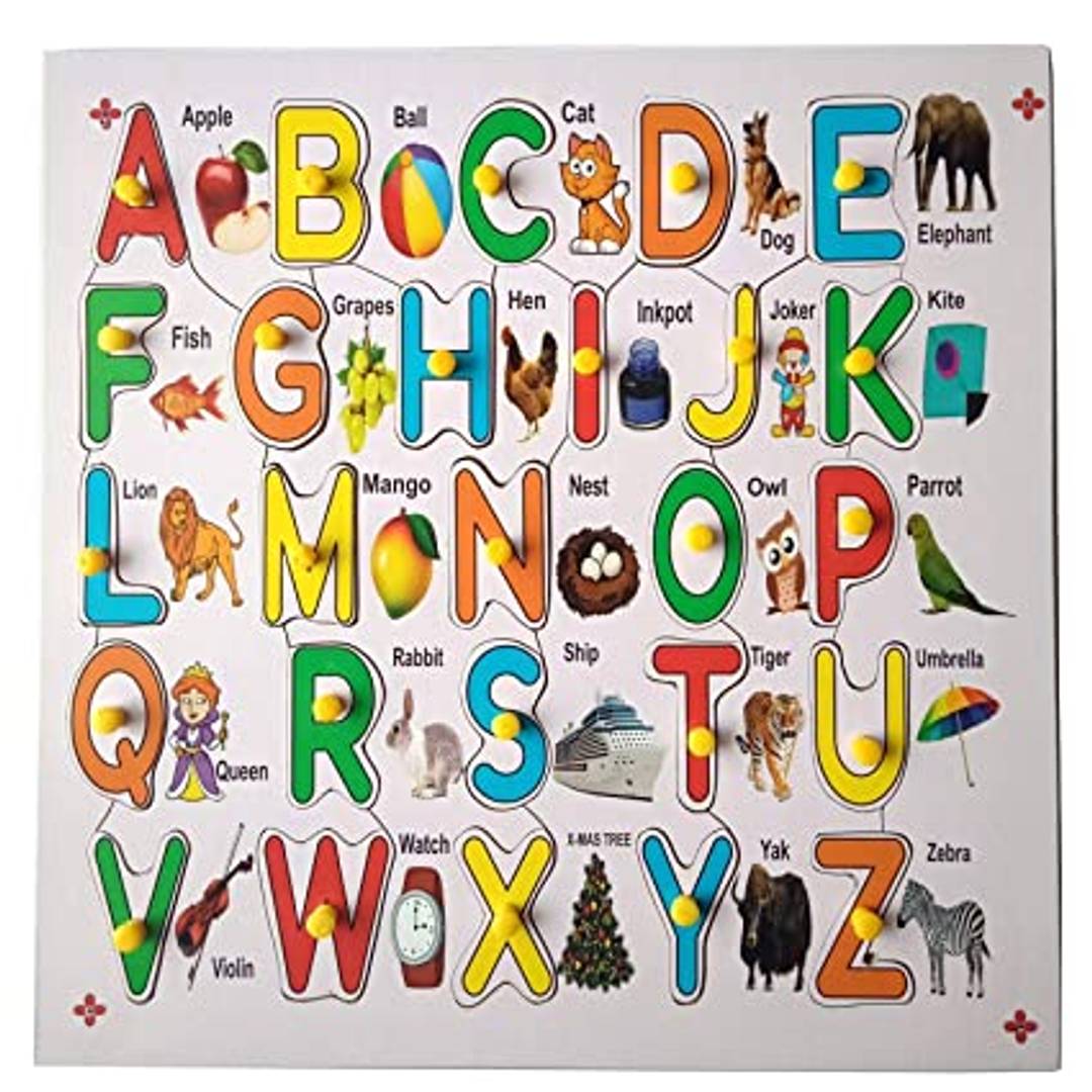 Buy COLOBINE Wooden Capital Letter English Alphabets ABCD Puzzle Tray with Picture and Hooks Multicolor Learning Aid for Kids 2 Years,3 Years, and Above Boys and Girls, Kindergartener and Preschooler - sams toy world shops in Ahmedabad - call on 9664998614 - best kids stores in Gujarat - Near me - discounted prices
