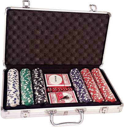 Casino Grade 300 Chips With Aluminum Case,2 deck of Playing Cards, 1 Dealer Chip, 5 dice For Texas Hold'em, Blackjack, Casino Games. Complete Poker Game Set India make - samstoy.in