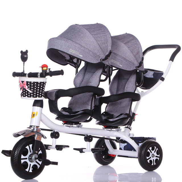 Childrens Tricycle Twin Wheel barrow Double Baby Bicycle | Stroller Kid Kick Scooter |  Trikes - samstoy.in