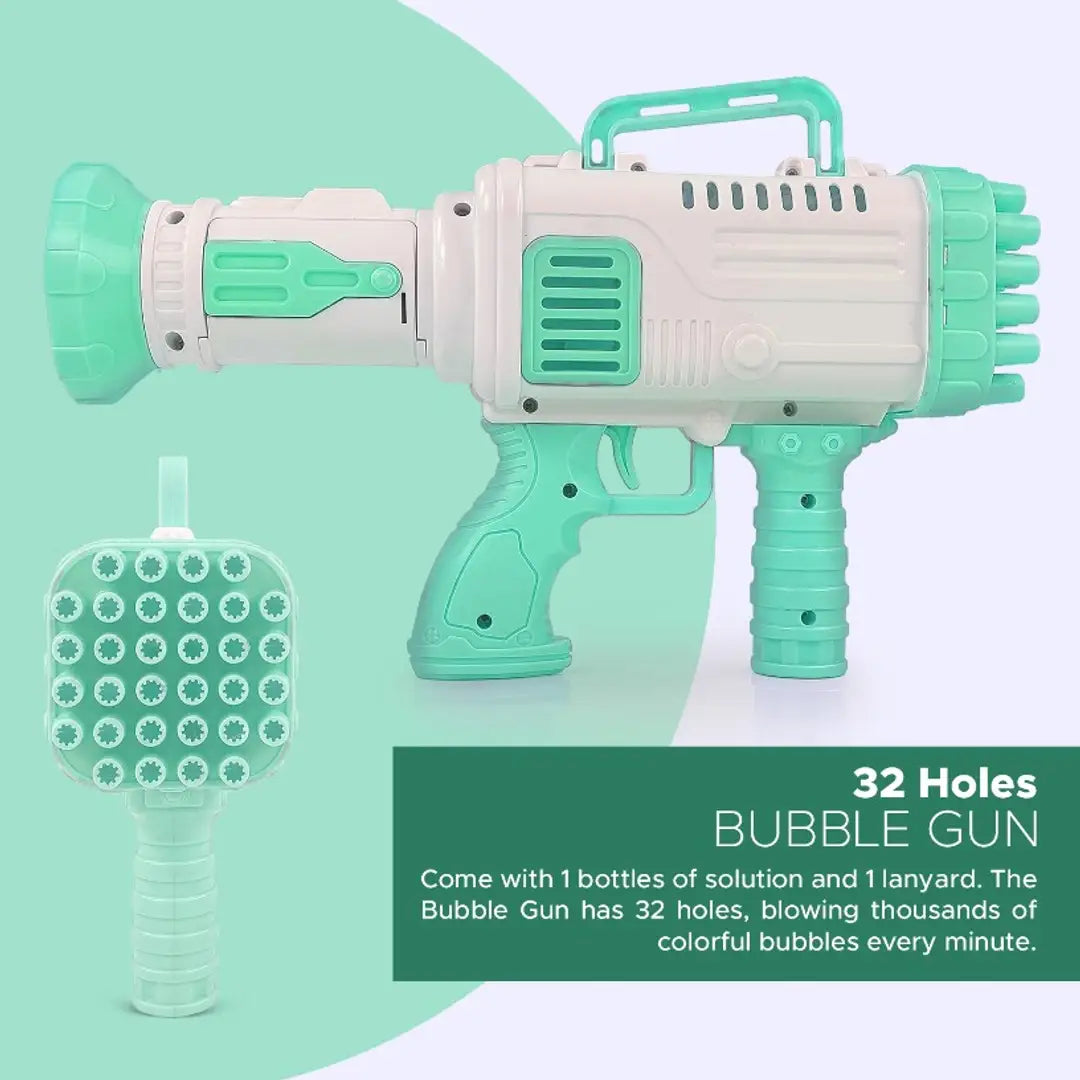 NHR 32 Hole Electric Bubble Gun with Solution for kids, Gatling Bubble Machine Toy, Bubble Gun, Electric Bubble Maker Gun, Bubble Gun Toys, Bubble Shooter, Bubble Gun Liquid (Green)