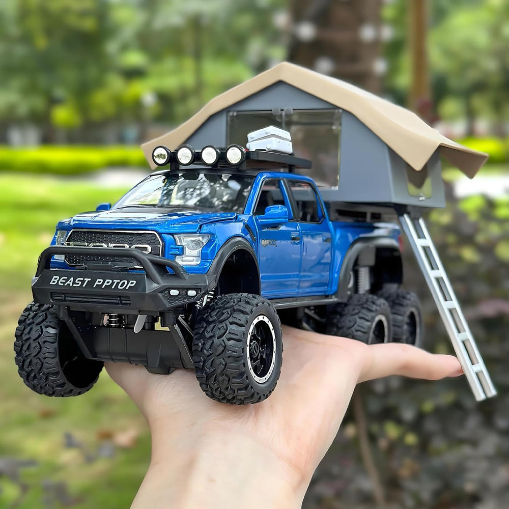 TRUCKS FOR KIDS F150 RAPTOR DIECAST TRUCKS, MODEL F150 PICKUP TRUCK WITH SIGHTSEEING CABIN| PULL BACK TRUCK TOYS WITH LIGHT SOUND