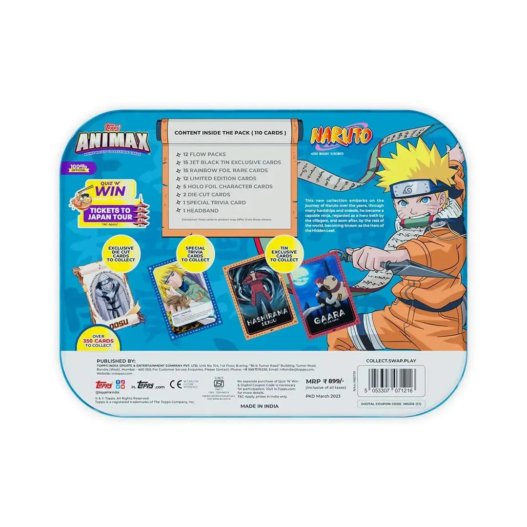 Buy Topps Animax 2024 Official Naruto Collectible Card Game Blaster Tin MRP 899 SAMS TOY AHMEDABAD samstoy.in in Ahmedabad Gujarat India at lowest offer price shop in Ahmedabad Gujarat India