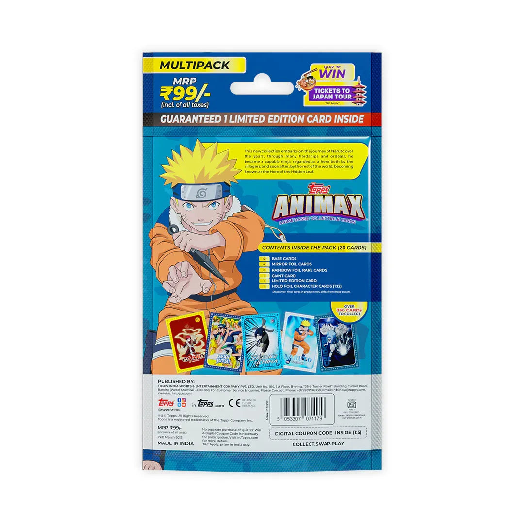 Buy Topps Animax 2024 Official Naruto Collectible Card Game(Multipack) Rs. 99.00 SAMS AHMEDABAD samstoy.in in Ahmedabad Gujarat India at lowest offer price shop in Ahmedabad Gujarat India