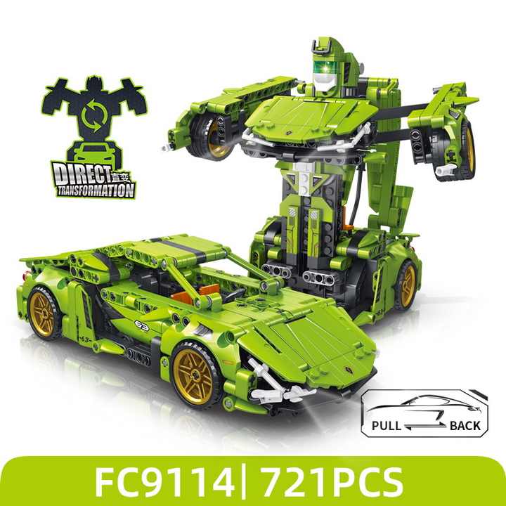 Blocky Transformable Fc9114 Building Blocks Pull Back Transformation Car Robot Sets War ...