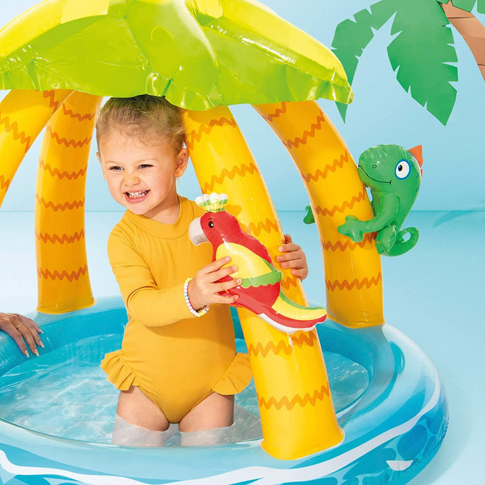 INFLATABLE CHILDREN'S POOL FOR BABIES, TROPICAL ISLAND, FOR CHILDREN FROM 1 TO 3 YEARS, 45-LITRE CAPACITY, INFLATABLE FLOOR, 102 CM X 86 CM