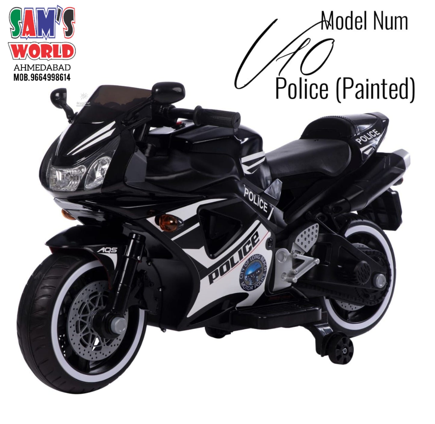 Police Black Battery Operated Ride On Recharge Bike For Kids Children Toy Electric Kids Motorcycle | sams toy world