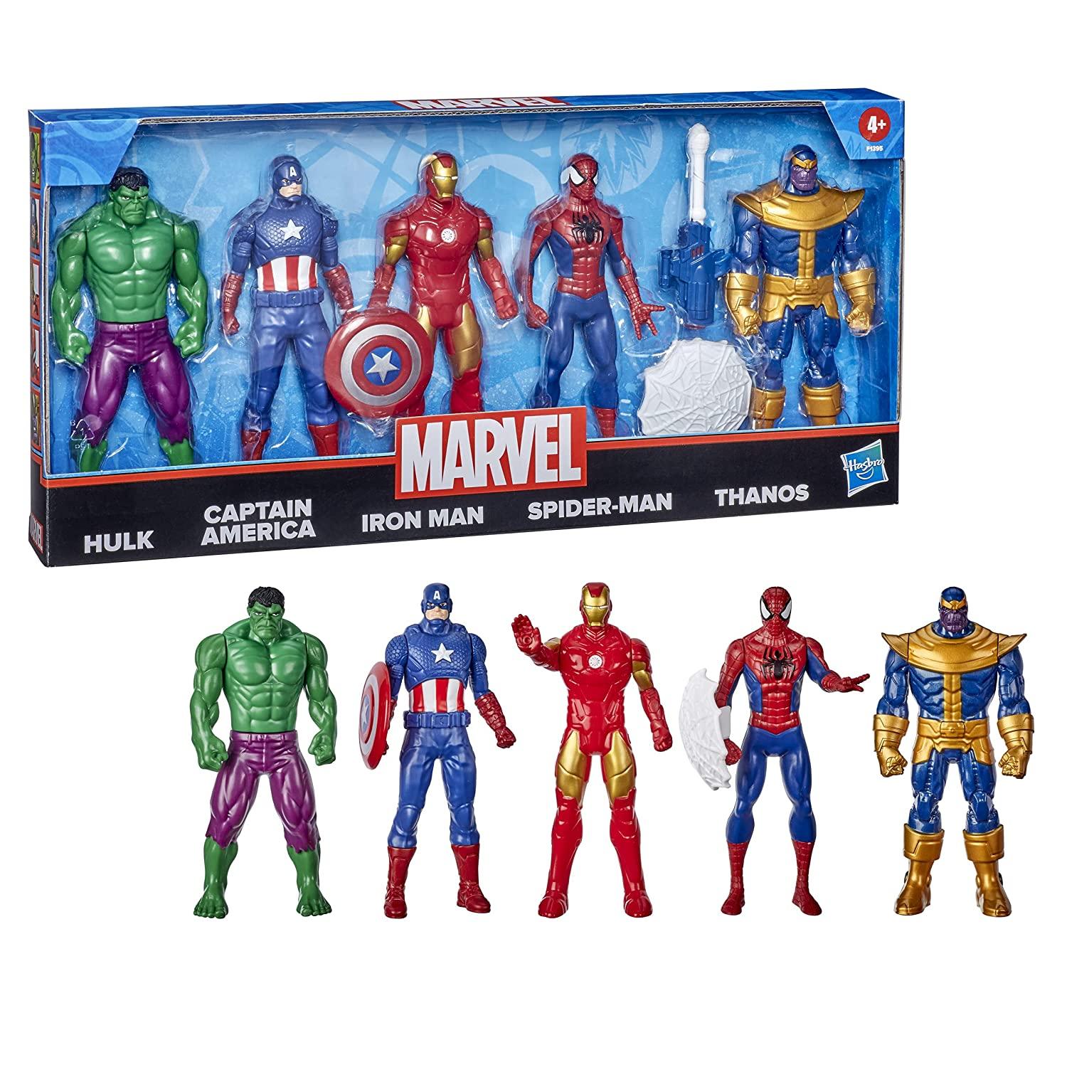 Marvel 6 Inch Super Heroes Iron Man, Spider-Man, Captain America, Hulk, Thanos Action Figure, Pack Of 5 | Hasbro | Sams toy - samstoy.in