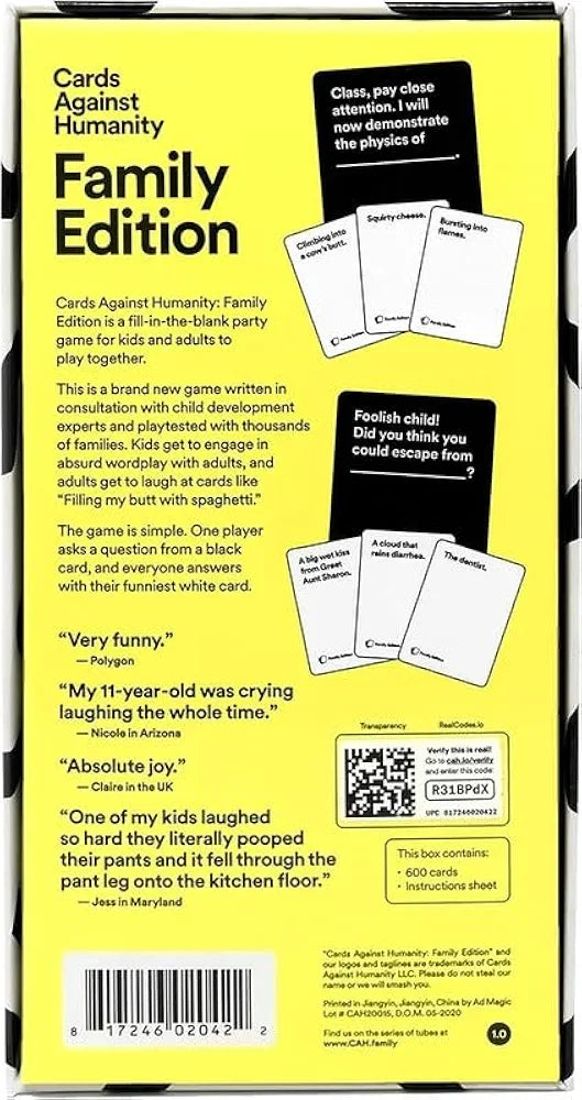 NARAYANMUNI Cards Against Humanity Family Edition | Real Family Edition of CAH | Ages 8+ (600 Cards) samstoy.in