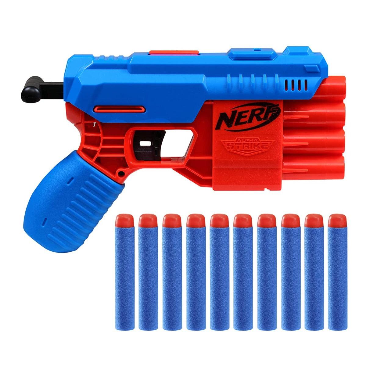 Nerf Alpha Strike Fang QS-4 Blaster, 4-Dart Blasting Fire 4 Darts In A Row, 10 Official Nerf Elite Darts Easy Load-Prime-Fire | hasbro | sams toy - samstoy.in