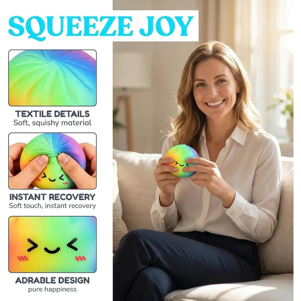 Sam's Toy Color Dumpling Squishy Toy with Bamboo Slow Rising Stress Relief Fidget Ball Soft Squeeze Toys for Adults & Kids