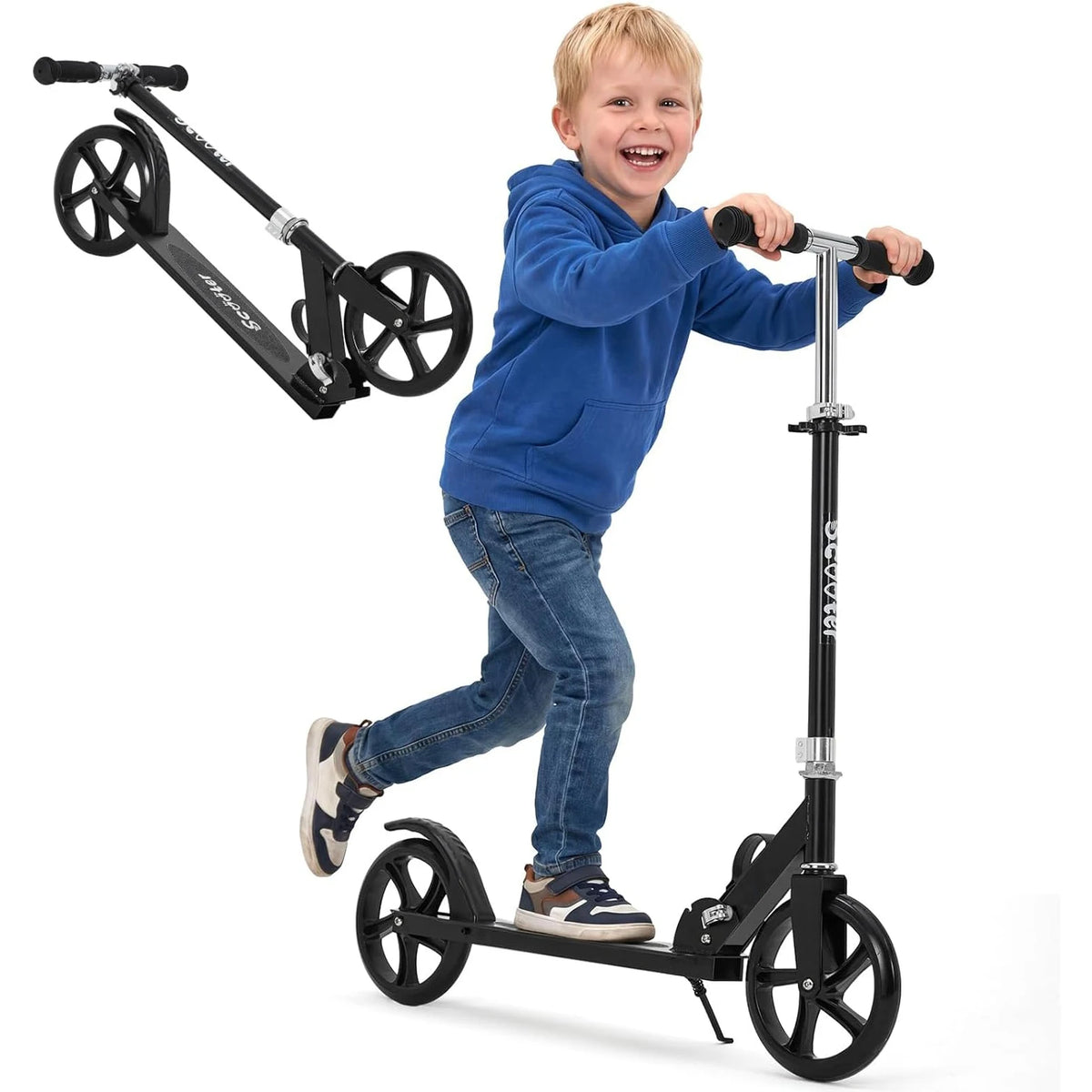Sam's Toy World Ride Kick Scooter for Kids Teens & Adults Ages 3-12 Years, Foldable Lightweight Design, Large 2 Wheels, Adjustable Handlebar, Non-Slip Deck & Sturdy Aluminum Frame jumbo size