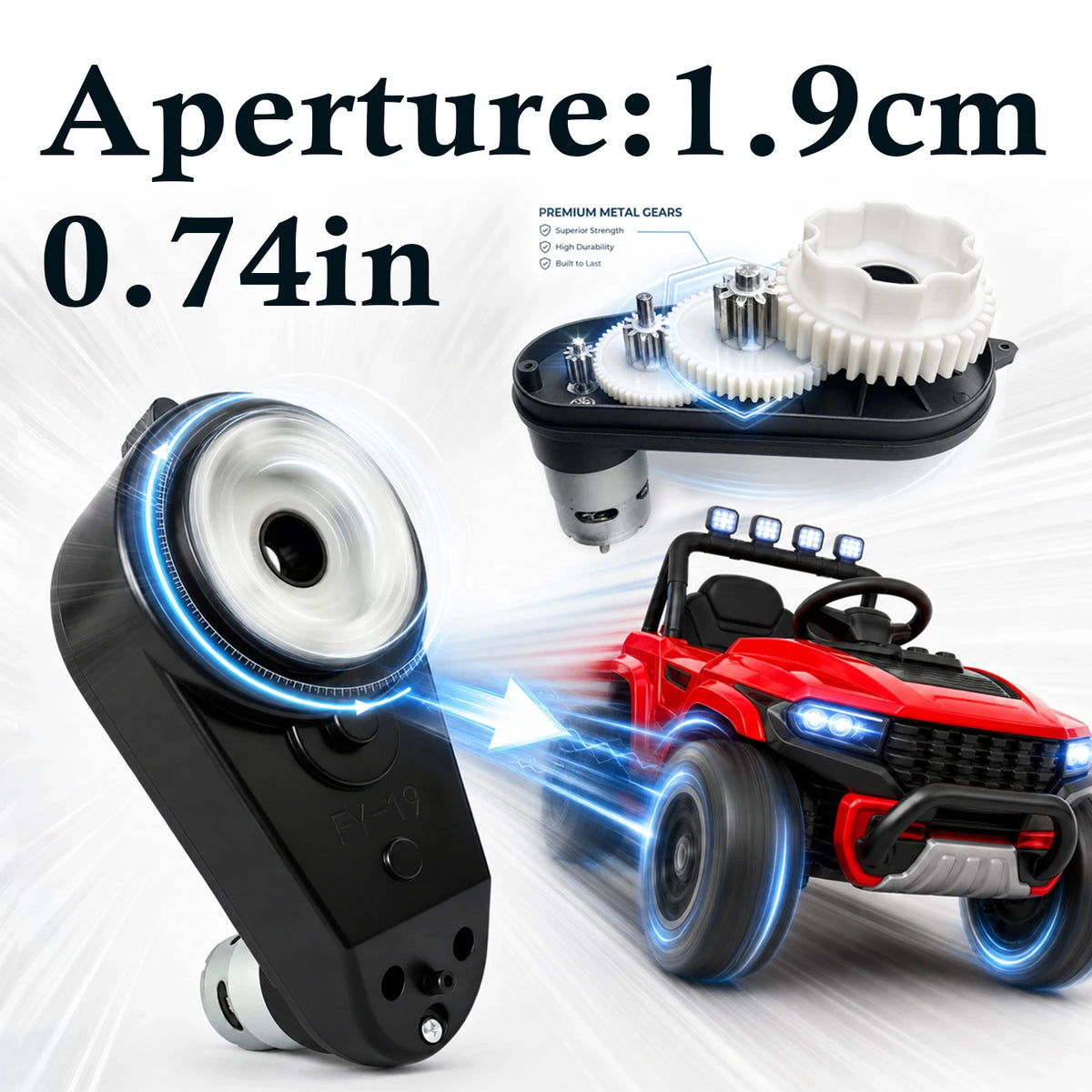 Sam's Toy World 1.9cm 0.74in Big Aperture Motor Gearbox for Kids Electric Car,6V 12V 24V Ride On Car RS550 Universal Gearbox with Metal Gear