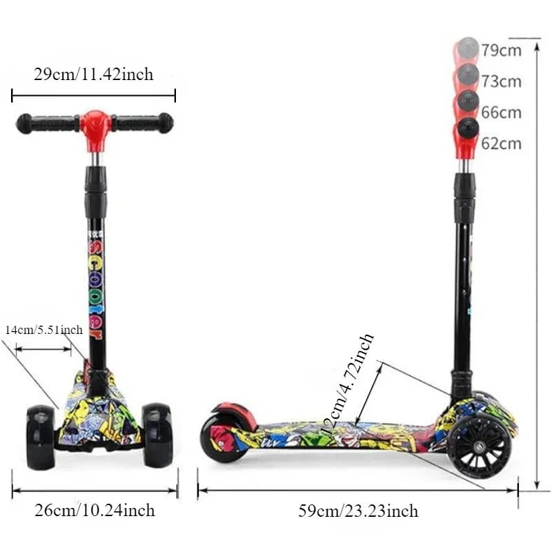 Sam's Toy World Wheeled Scooter with Wheel Lights for Kids 2-in-1 Sit/Stand Child Toddlers Toy Kick Scooters Flip-out Seat Adjustable Height