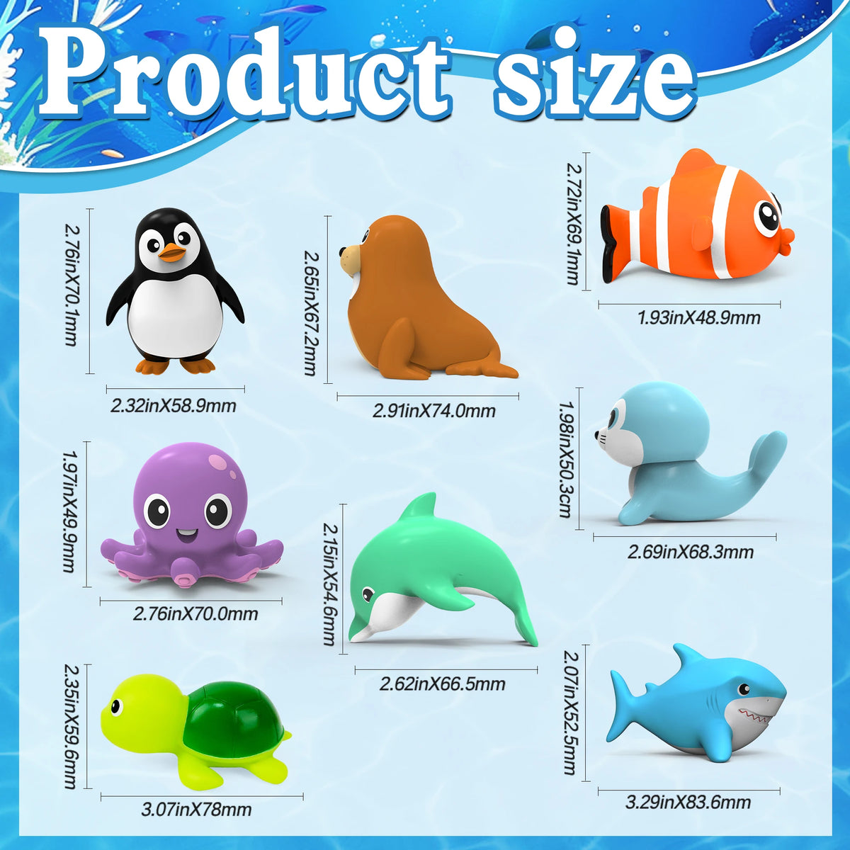 8pcs Mold-Resistant Sea Animal Bathtub Shower Toys Bathing Water Play Clockwork Toy for Kids Birthday Gifts