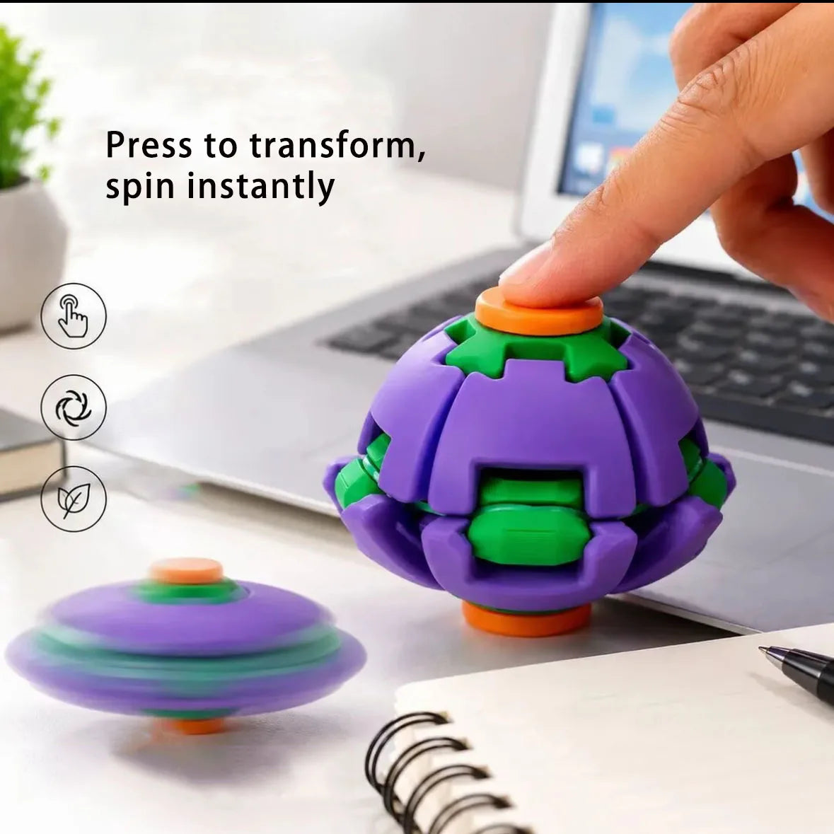 3D Printed Press-to-Spin Fidget BallOne Click Deform Fidget Spinner Ball, Smooth Rotating Stress Relief Sensory Toy