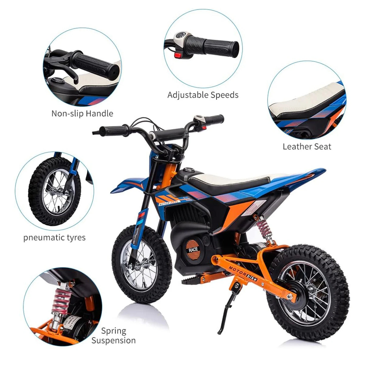 Sam's Toy World 24 V 9AH Kids Electric Dirt Bike with 250W Strong Motor for 5-15 Years | 13.6MPH Fast Speed, Battery-Powered Off-Road Motorcycle with Adjustable Speeds, Handbrake, Twist-Grip Throttle, Shock Springs