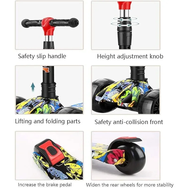 Sam's Toy World Wheeled Scooter with Wheel Lights for Kids 2-in-1 Sit/Stand Child Toddlers Toy Kick Scooters Flip-out Seat Adjustable Height