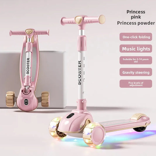 Sam's Toy World Wheel Kids Scooter Foldable Toddler Ride On Toy Flashing Wheels Scooter Suitable for Helping Children Develop Their Balance