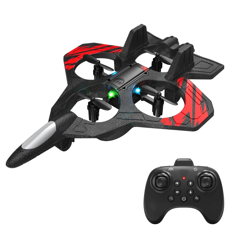Samstoy.in RC Fighter Plane Drone EPP Anti-Collision Foam Remote Control Aircraft With LED Lights One Key Takeoff Stunt Quadcopters Toys