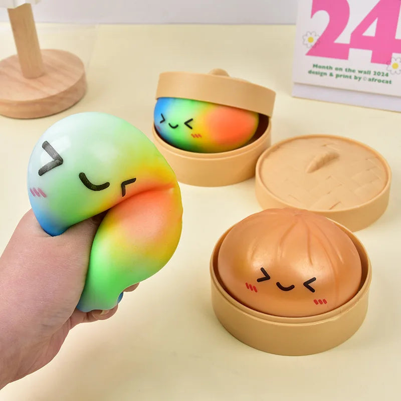 Sam's Toy Color Dumpling Squishy Toy with Bamboo Slow Rising Stress Relief Fidget Ball Soft Squeeze Toys for Adults & Kids