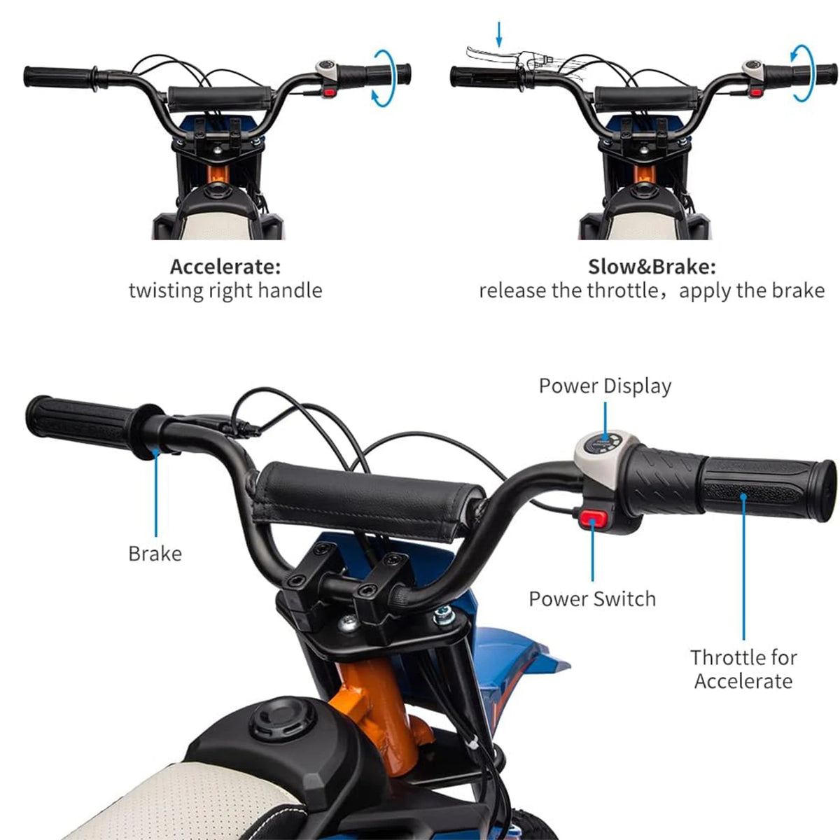 Sam's Toy World 24 V 9AH Kids Electric Dirt Bike with 250W Strong Motor for 5-15 Years | 13.6MPH Fast Speed, Battery-Powered Off-Road Motorcycle with Adjustable Speeds, Handbrake, Twist-Grip Throttle, Shock Springs