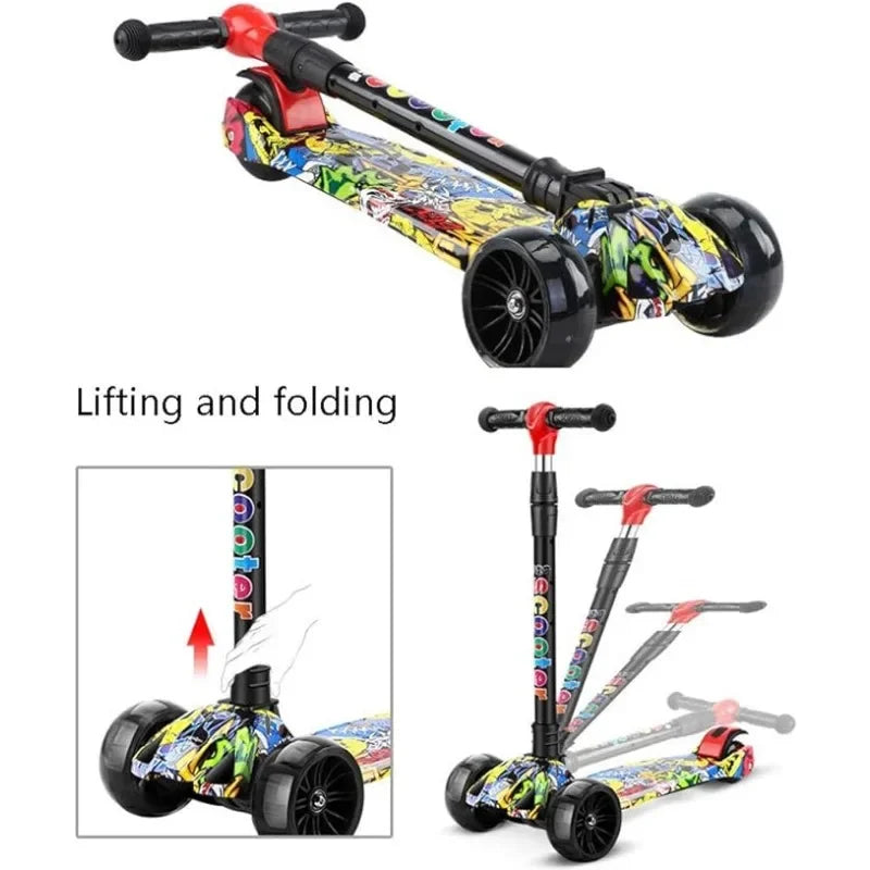 Sam's Toy World Wheeled Scooter with Wheel Lights for Kids 2-in-1 Sit/Stand Child Toddlers Toy Kick Scooters Flip-out Seat Adjustable Height