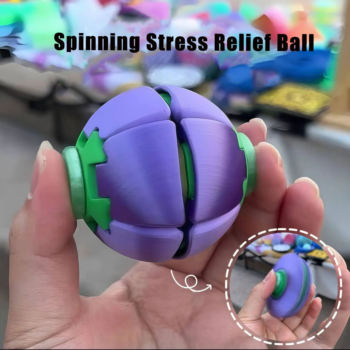 3D Printed Press-to-Spin Fidget BallOne Click Deform Fidget Spinner Ball, Smooth Rotating Stress Relief Sensory Toy