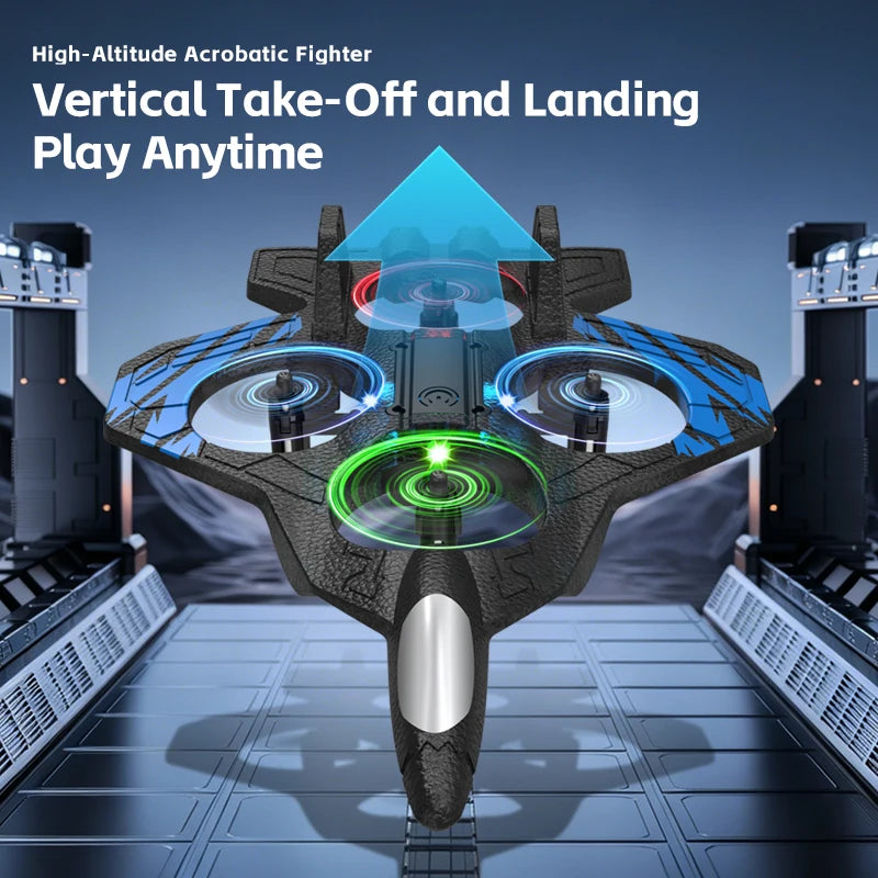 Samstoy.in RC Fighter Plane Drone EPP Anti-Collision Foam Remote Control Aircraft With LED Lights One Key Takeoff Stunt Quadcopters Toys