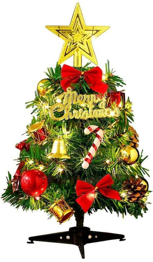 1 feet Christmas Tree with 12pcs Hanging Mini Ornaments, Lights & Tree Top X-mas Decoration for Home office Gifts