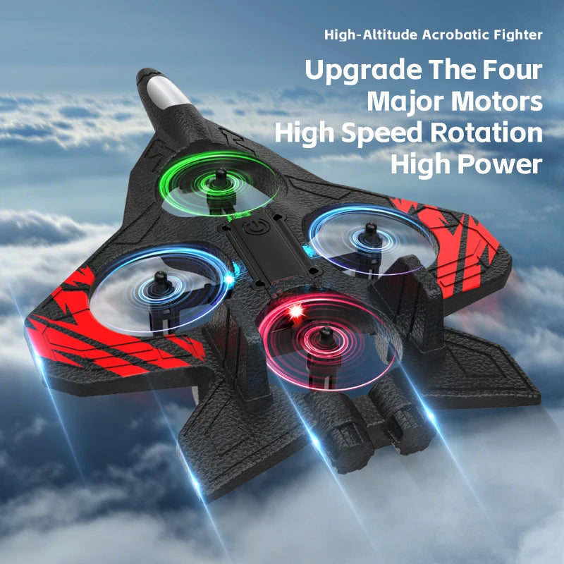 Samstoy.in RC Fighter Plane Drone EPP Anti-Collision Foam Remote Control Aircraft With LED Lights One Key Takeoff Stunt Quadcopters Toys