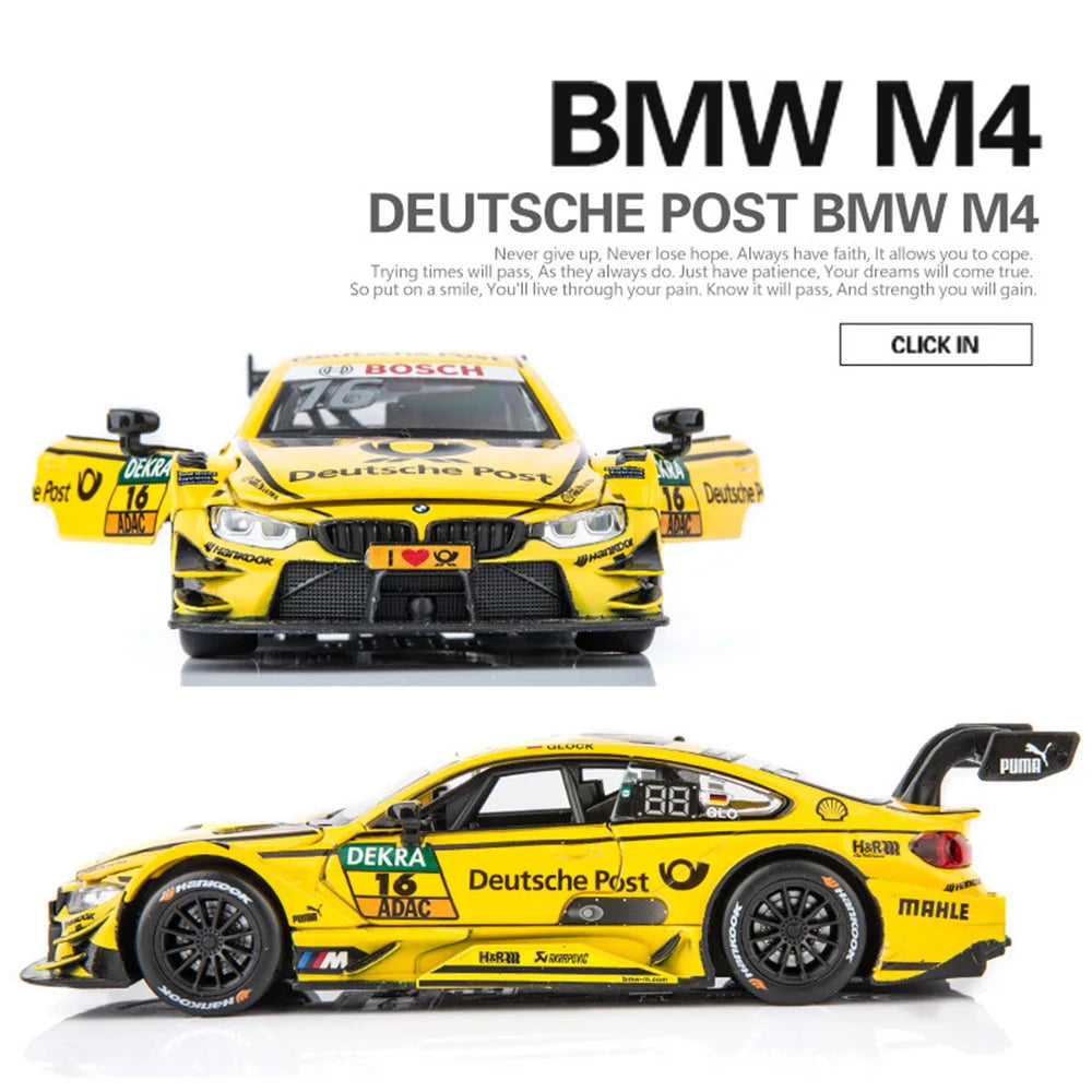 Sam's Toy World 1:32 Scale BMW M4 DTM Car Model Toy Doors Opened Metal Diecast Music Light Pull Back Racing Cars Models Toys Kids Hobby Gifts