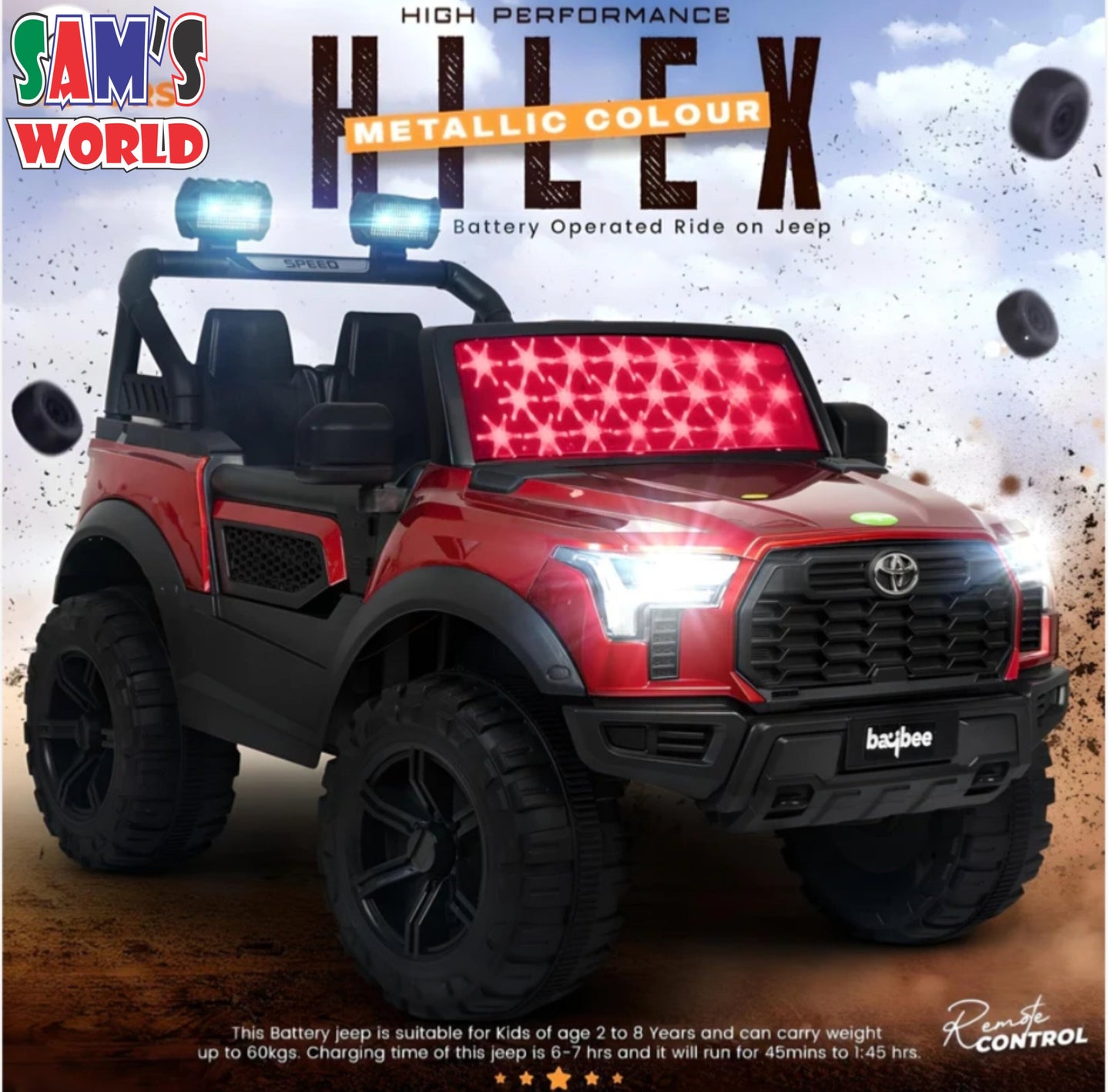 Toyota Model Kids Ride on Jeep with 12V Battery Music Lights Remote Control | sams Toy World | Ahmedabad Gujarat samstoy.in Sams toy world Ahmedabad 