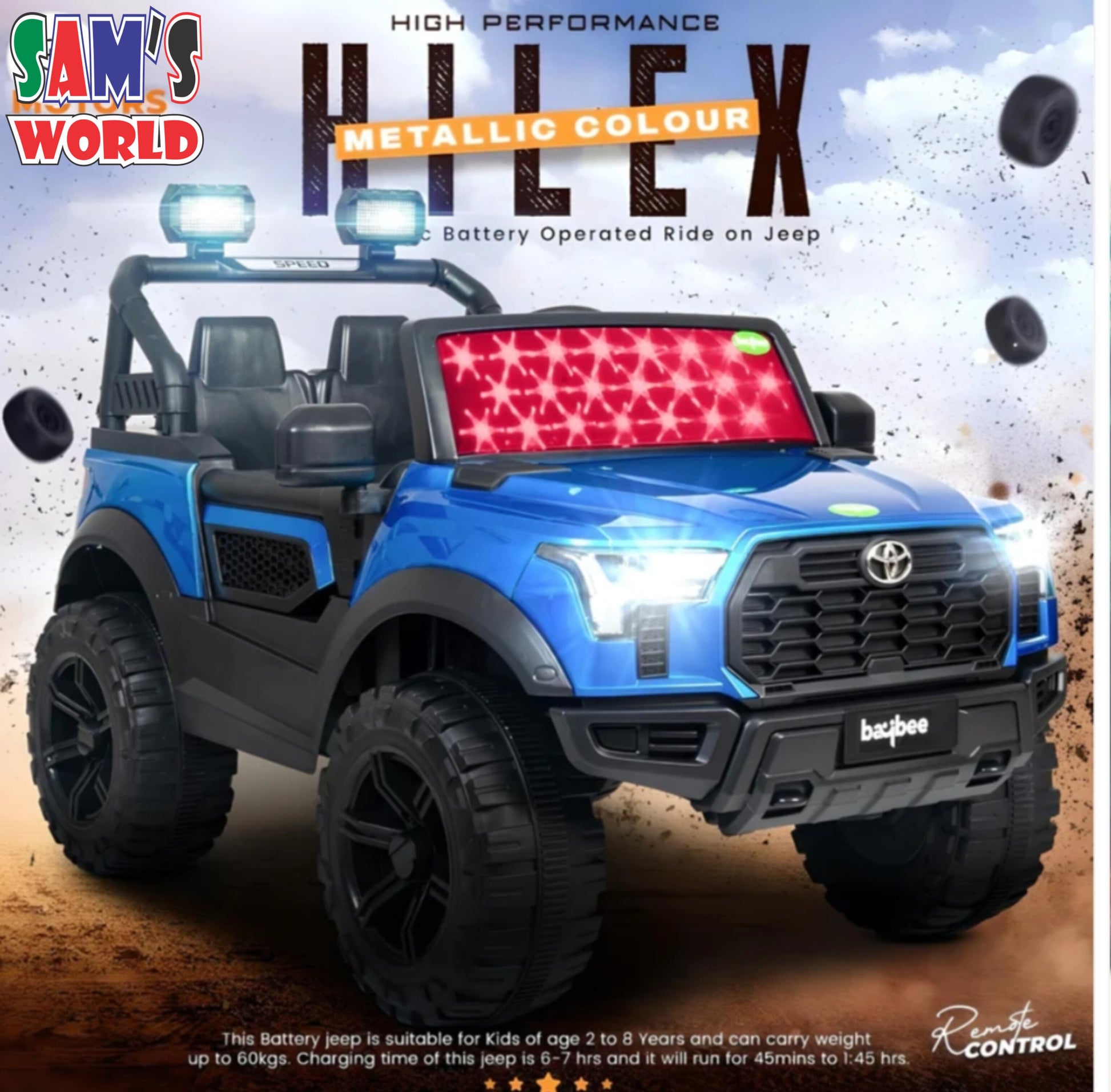 Toyota Model Kids Ride on Jeep with 12V Battery Music Lights Remote Control | sams Toy World | Ahmedabad Gujarat samstoy.in Sams toy world Ahmedabad 