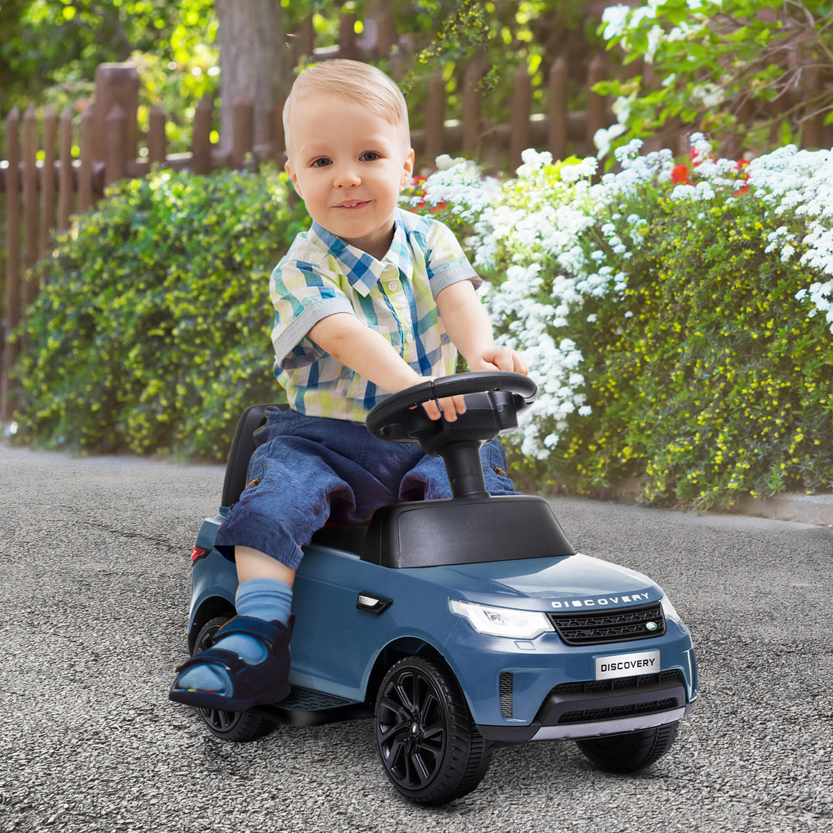 2-in-1 Land Rover Licensed 6V Kids Electric Ride On Car, Sliding Car W Headlights, Music, For 18-60 Months, Light Blue